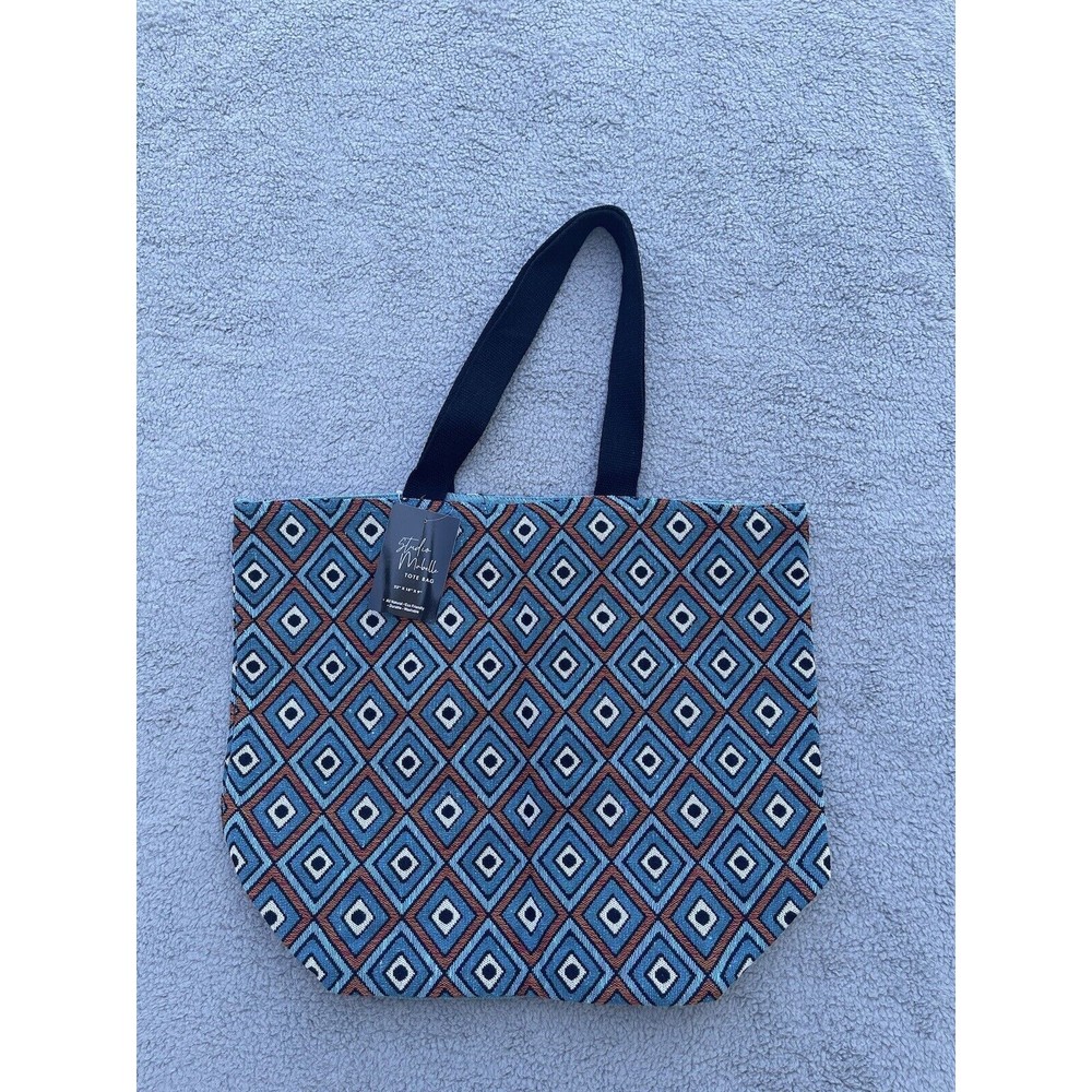 Studio Mabelle Tote Bag - Blue Geometric Pattern - Durable, Washable NWT